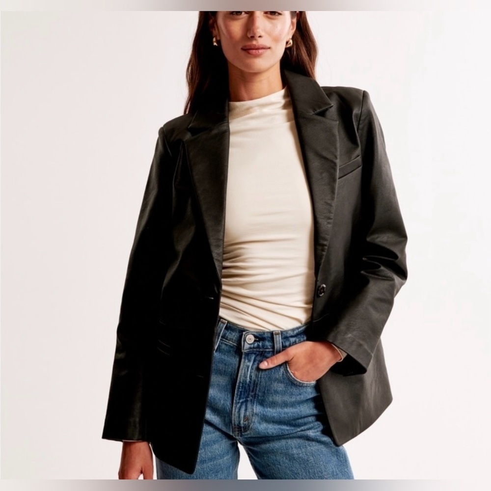 Abercrombie & Fitch Vegan Leather Black Blazer Jacket • Small • NWT - Picture 4 of 12
